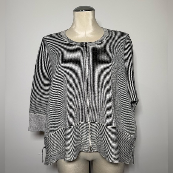 CAbi Sweaters - CAbi Gray & White Striped Zip-Front Sweater Cardigan